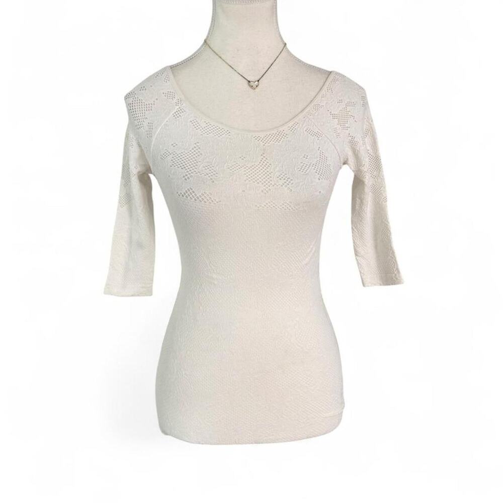 Bebe white embroidered fitted lace top  Size S